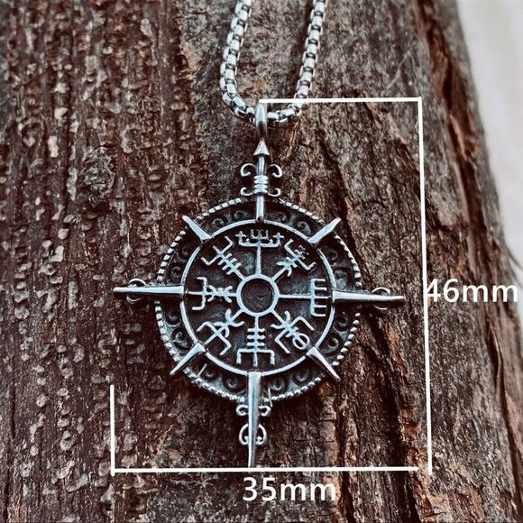 Necklace - Viking Compass Pendant Chain - Picture 3 of 3